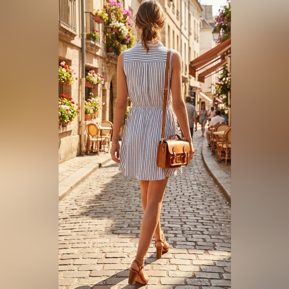 NWT Indigo Rose Striped Sleeveless Shirt Dress with Belt - Size M - Picture 2 of 16